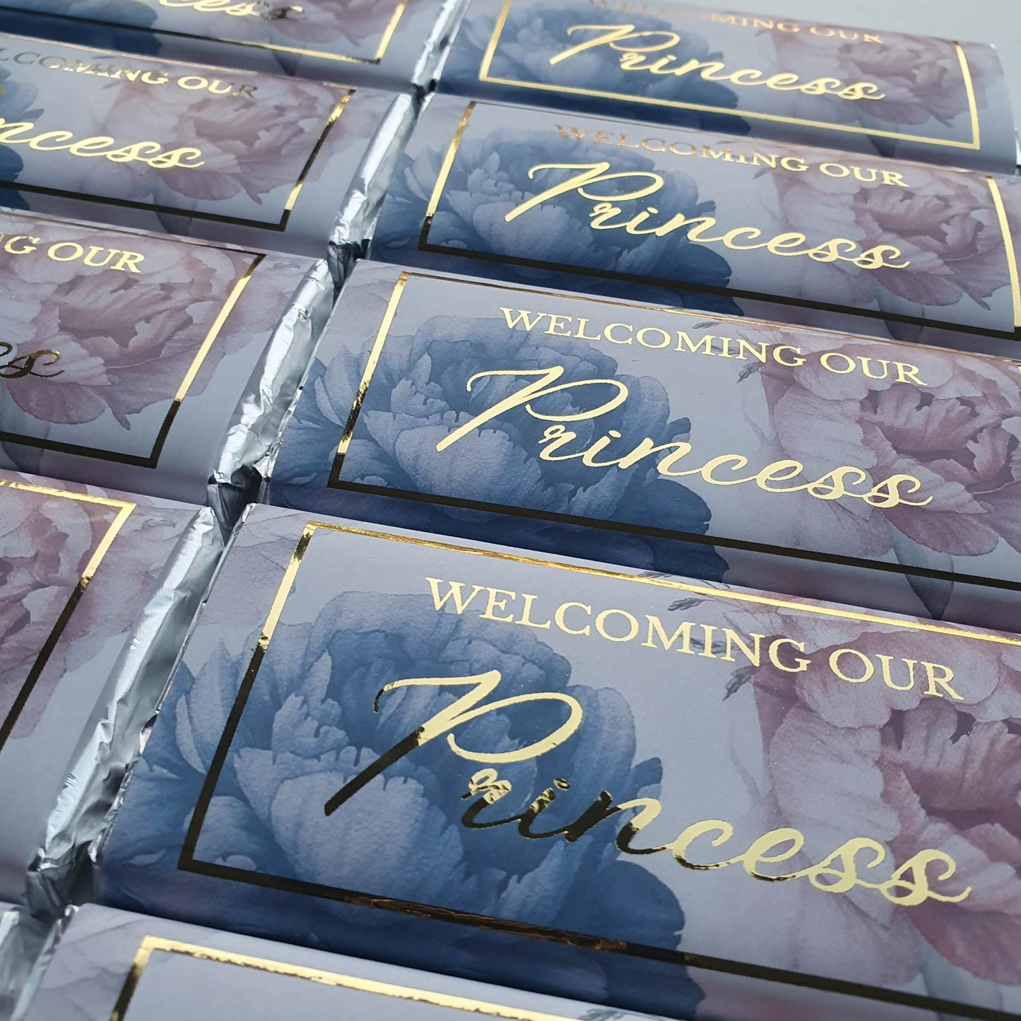 'Welcoming Baby' Floral with Gold foil | Personalised chocolate bars
