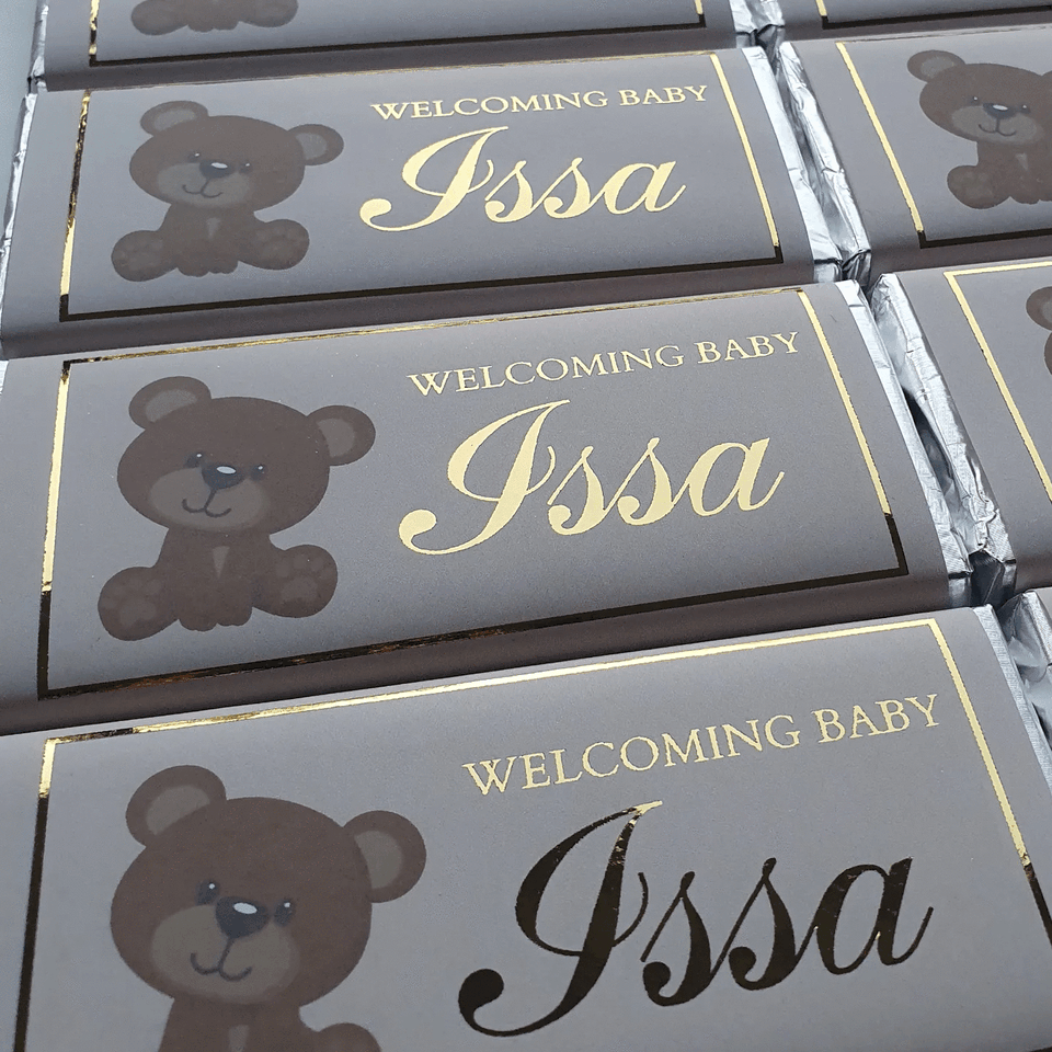 'Welcome Baby' Teddy Bear | Personalised chocolate bars