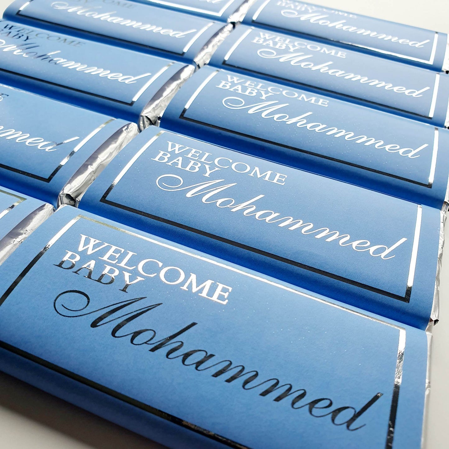 'Welcome Baby' Blue | Personalised chocolate bars