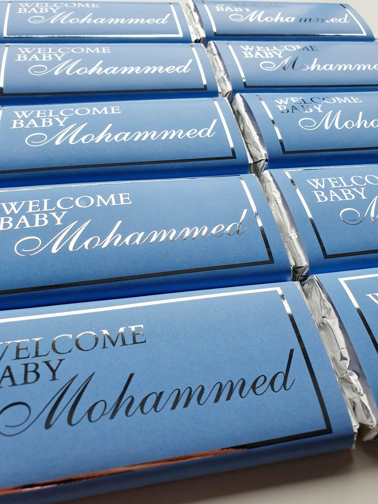 'Welcome Baby' Blue | Personalised chocolate bars