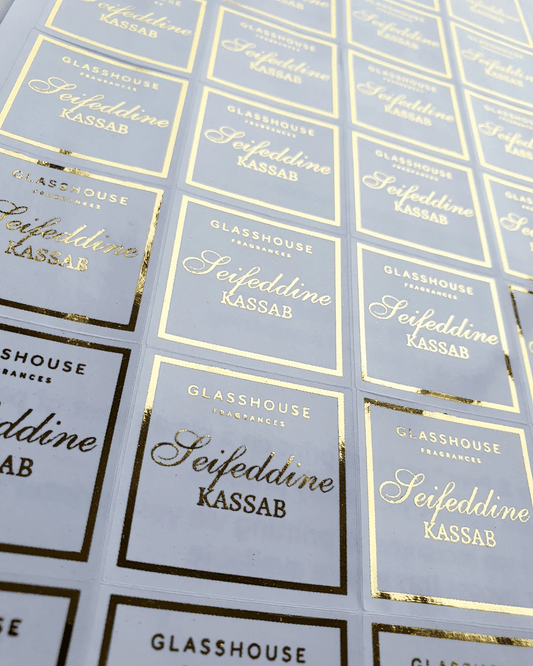 Glasshouse stickers with gold foil | Square