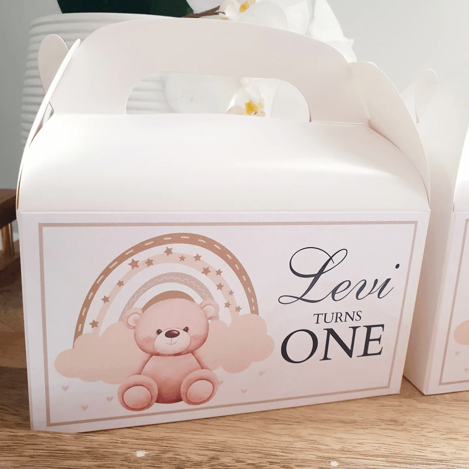 Boho Teddy Bear | Brown Pastel Bear | Personalised Favour Boxes