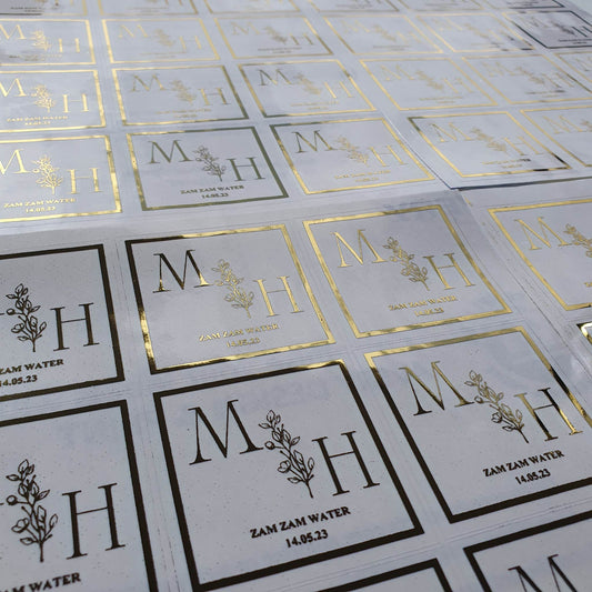 Initials with date stickers | Gold foil | Round & Square Stickers | Personalised Wedding Engagement Stickers