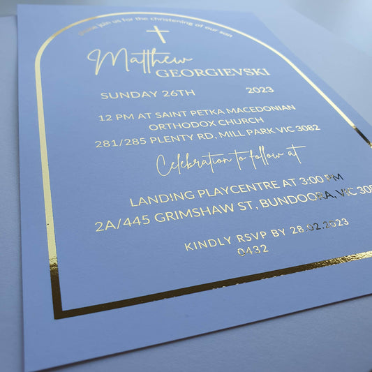 Arched gold foil Invitations | Baptism Birthday Wedding Engagement