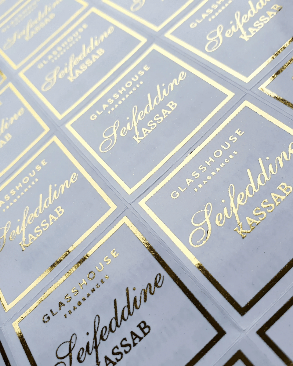 Glasshouse stickers with gold foil | Square
