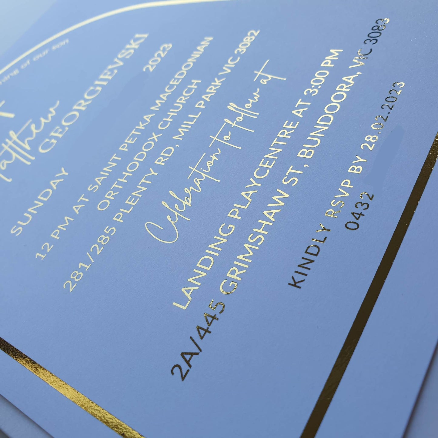 Arched gold foil Invitations | Baptism Birthday Wedding Engagement