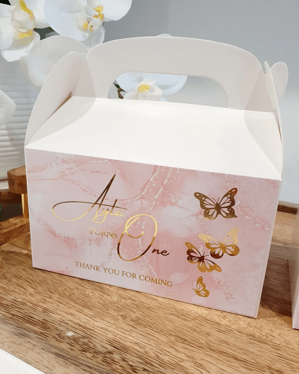 Pink marble with gold butterfly | Favour Boxes
