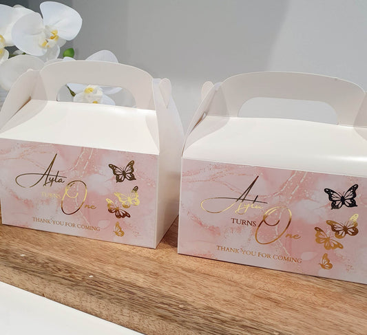 Pink marble with gold butterfly | Favour Boxes