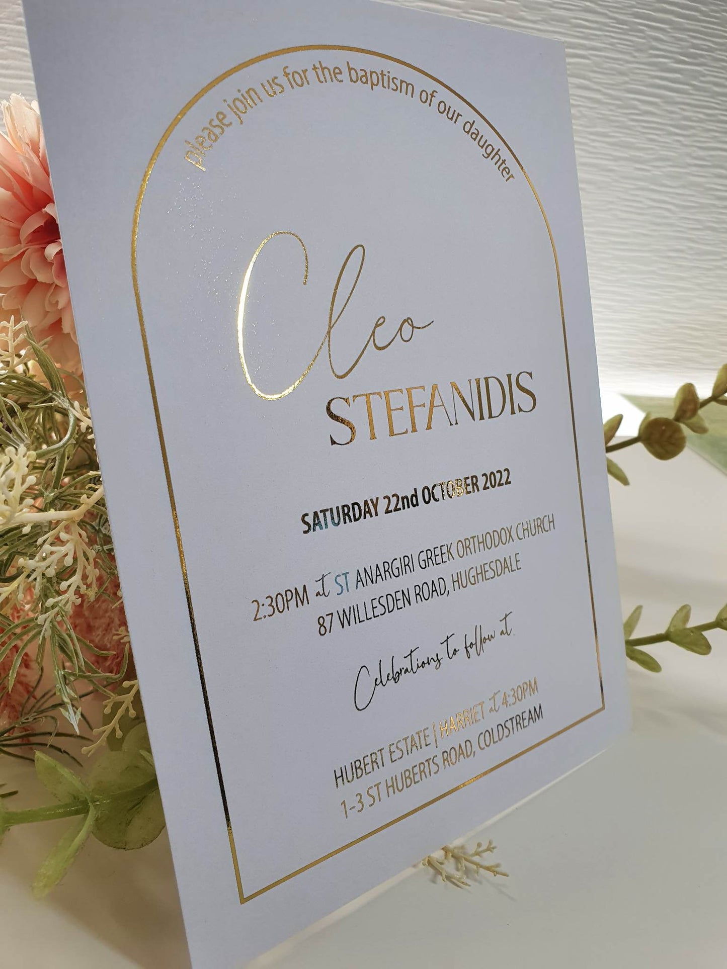 Arched gold foil Invitations | Baptism Birthday Wedding Engagement