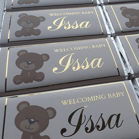 'Welcome Baby' Teddy Bear | Personalised chocolate bars
