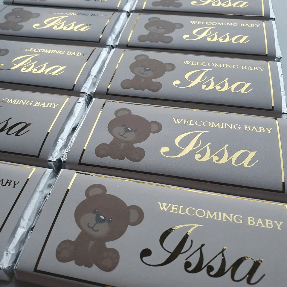 'Welcome Baby' Teddy Bear | Personalised chocolate bars