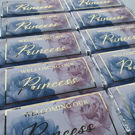 'Welcoming Baby' Floral with Gold foil | Personalised chocolate bars