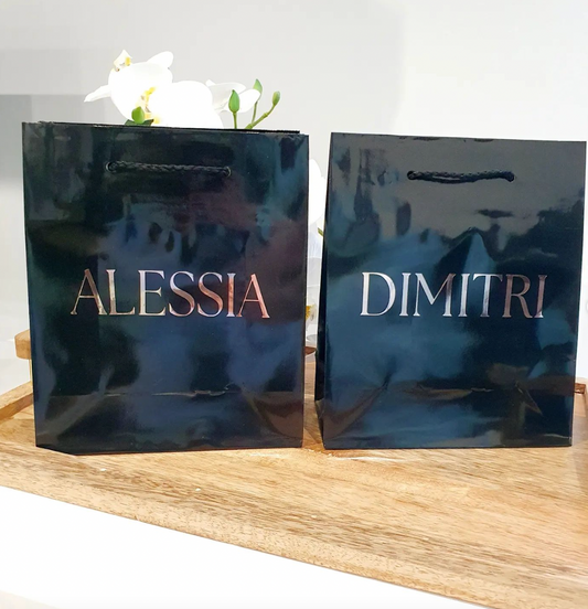 Personalised name gift bags | Black gloss 18 x 21cm