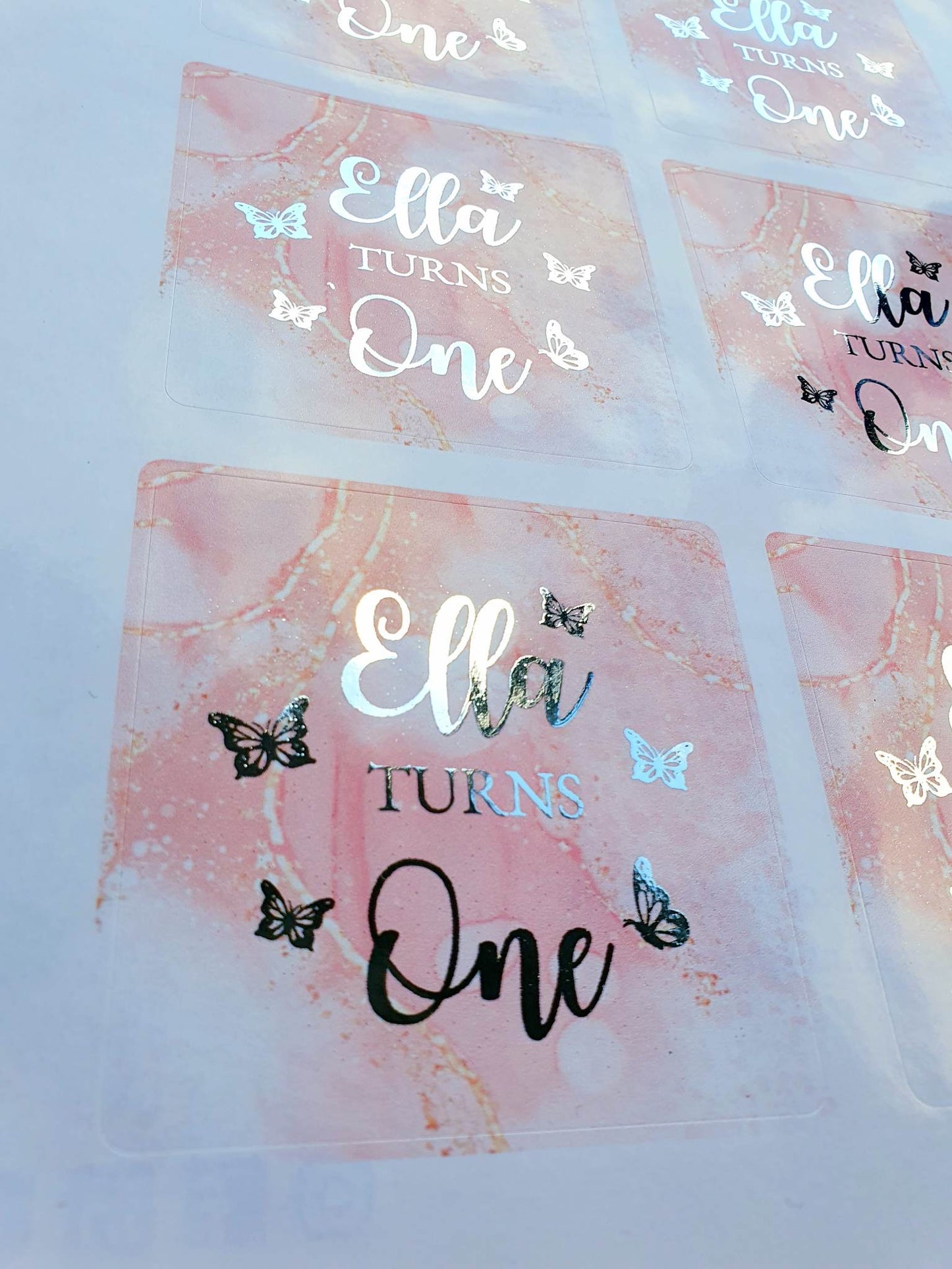 Pink Butterfly stickers with real foil