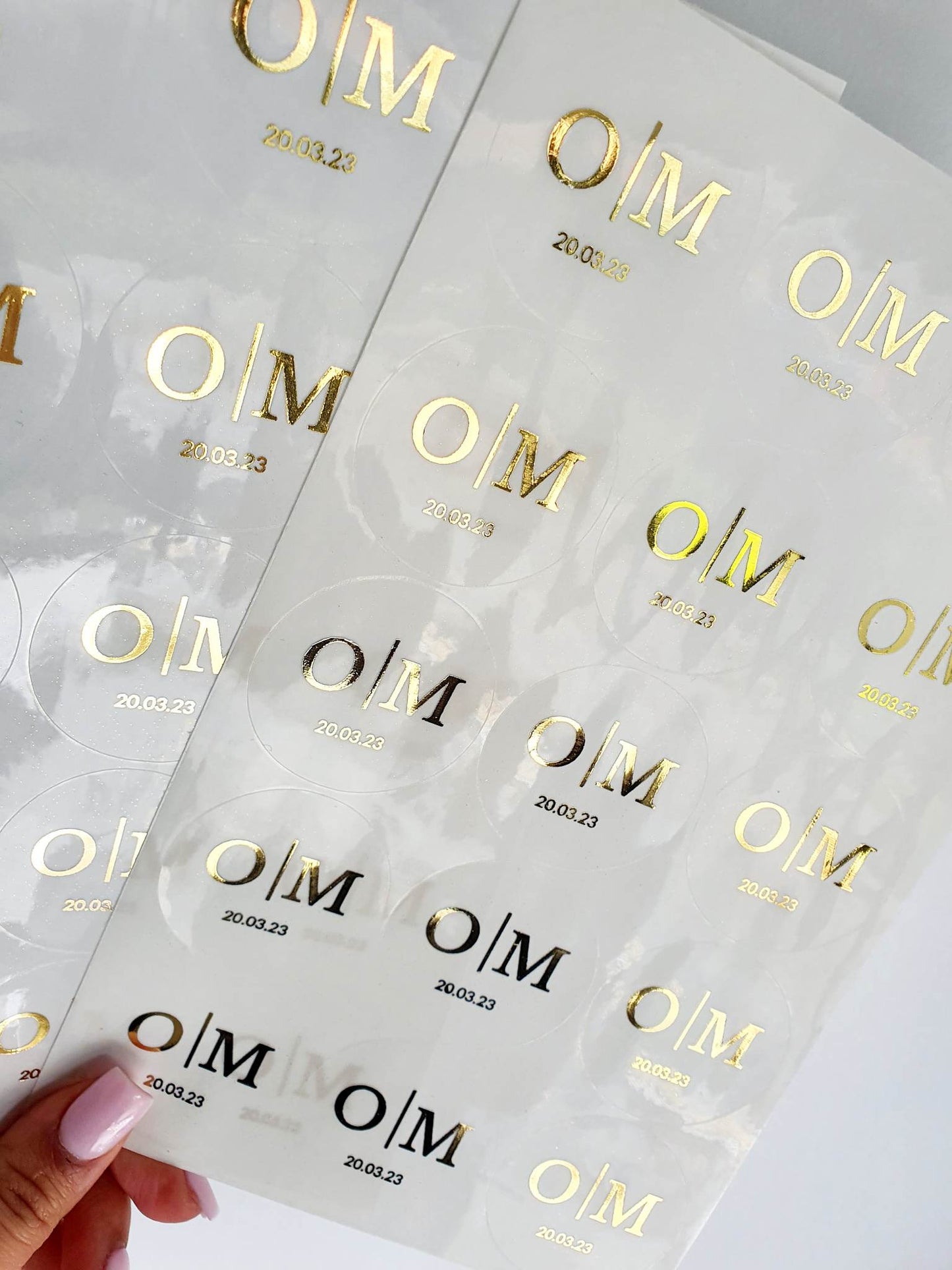 Initial gold foil Round Stickers | White Gloss Clear Transparent